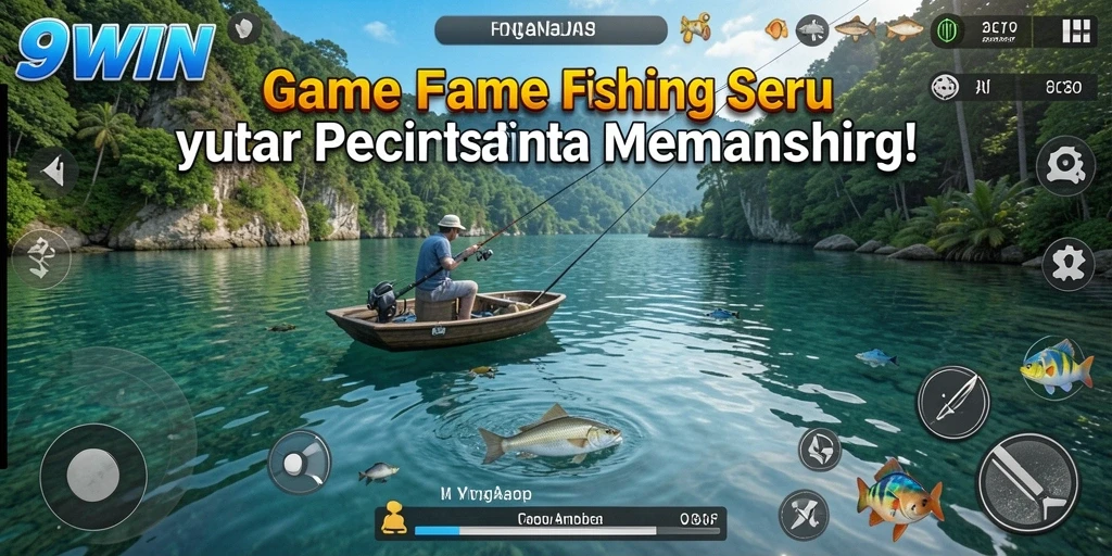 Screenshot gameplay 9WIN menampilkan momen seru saat memancing.