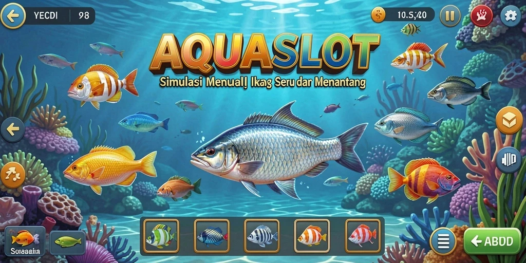 Screenshot gameplay AQUSLOT yang menampilkan aktivitas penjualan ikan yang mendebarkan.