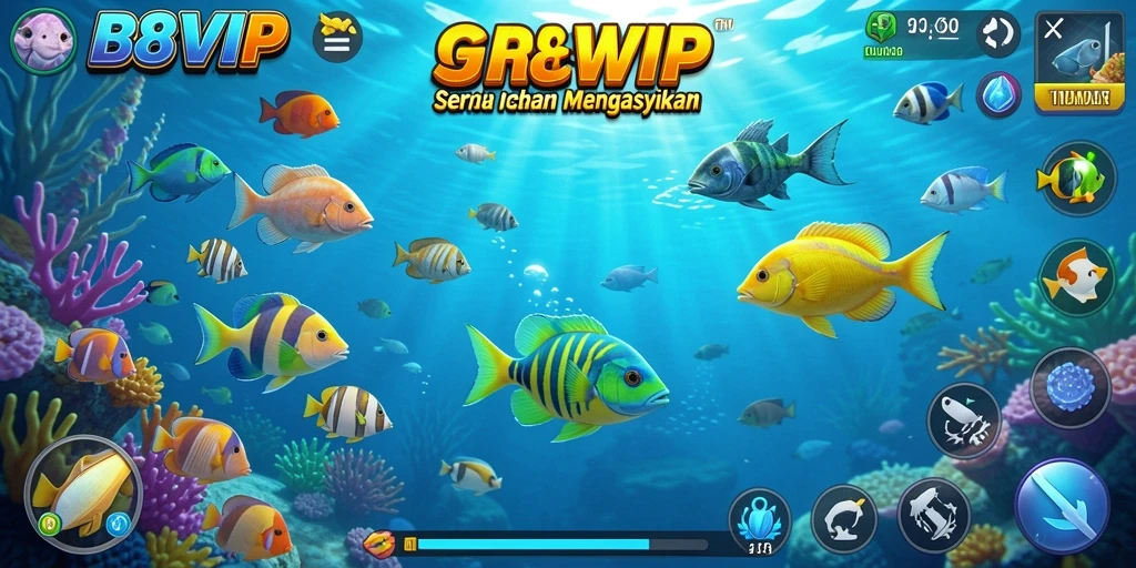 Screenshot gameplay B8VIP yang menunjukkan aksi menembak ikan dengan seru.