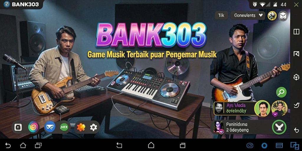 Screenshot utama BANK303 menampilkan gameplay seru dan interaktif dengan musik.