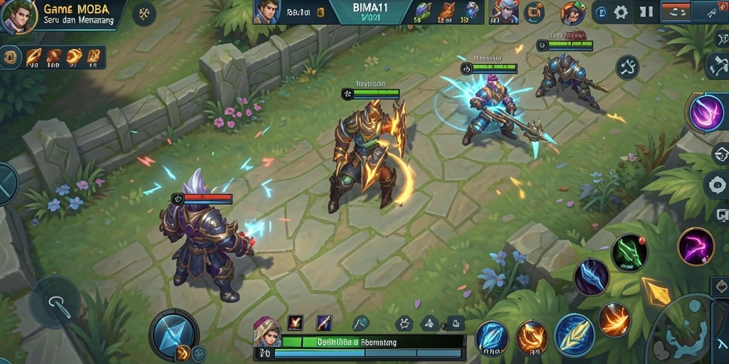 Tampilan seru gameplay BIMA11 dalam pertarungan MOBA.