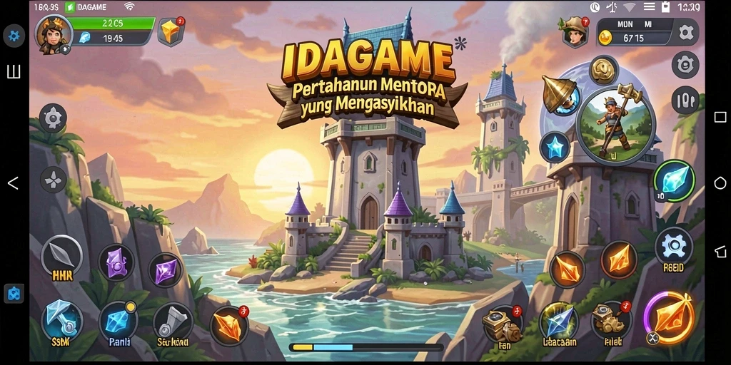 Tampilan menara pertahanan yang strategis di dalam IDAGAME.