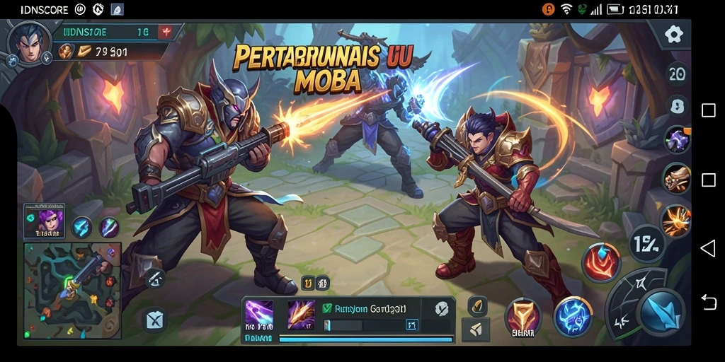 Screenshot IDNSCORE menampilkan aksi seru dalam pertempuran MOBA.