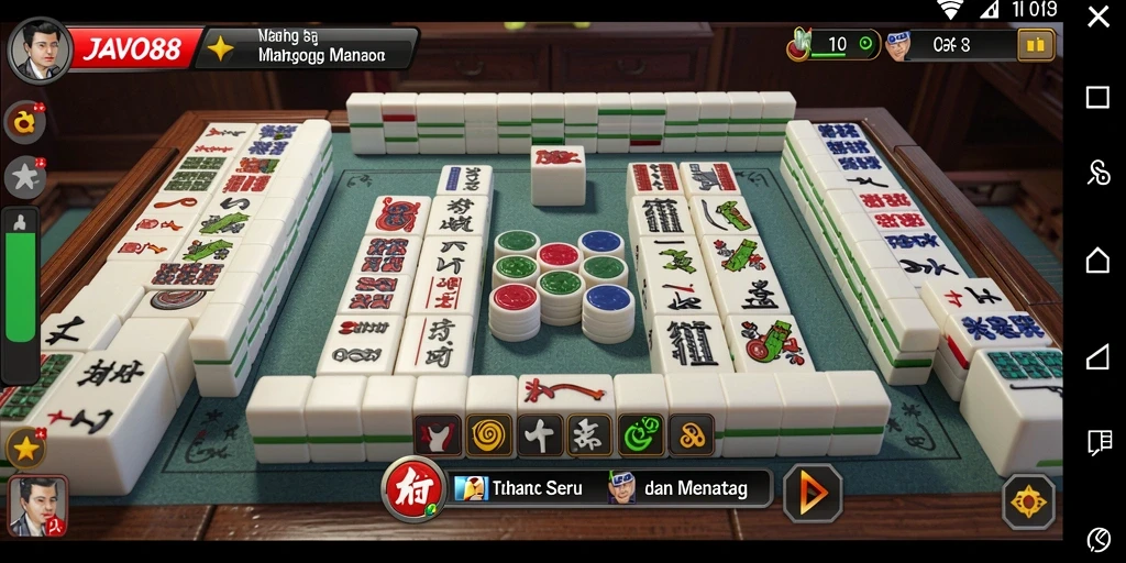 Screenshot gameplay JAVO88 yang menampilkan suasana Mahjong yang menantang.