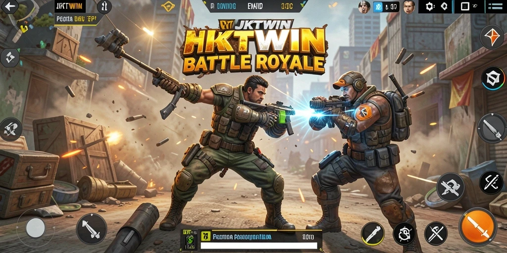 Tangkapan layar JKTWIN menampilkan aksi seru dalam permainan Battle Royale.