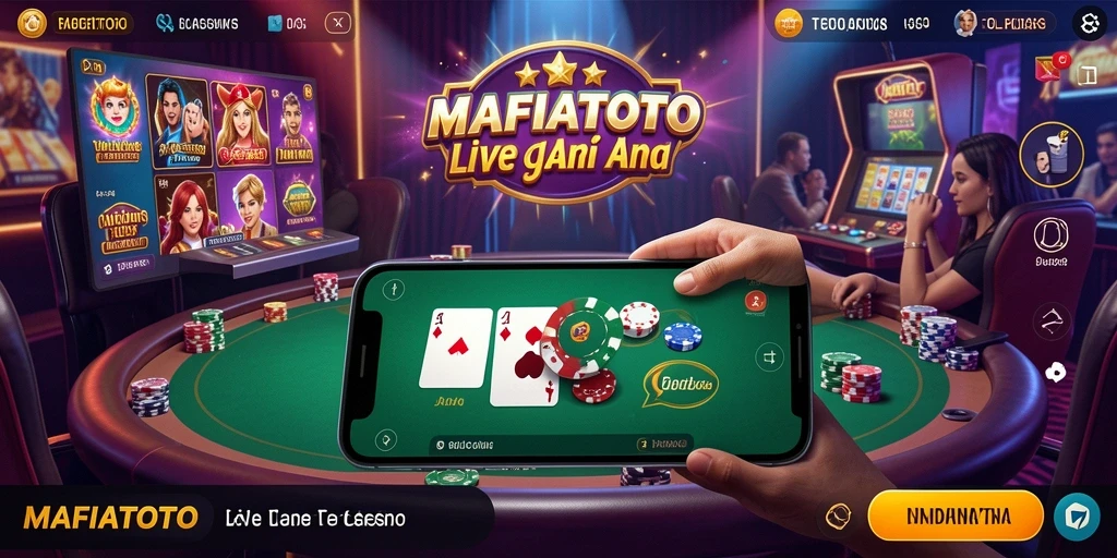 Screenshot MAFIATOTO menampilkan dealer dan permainan meja kasino langsung.