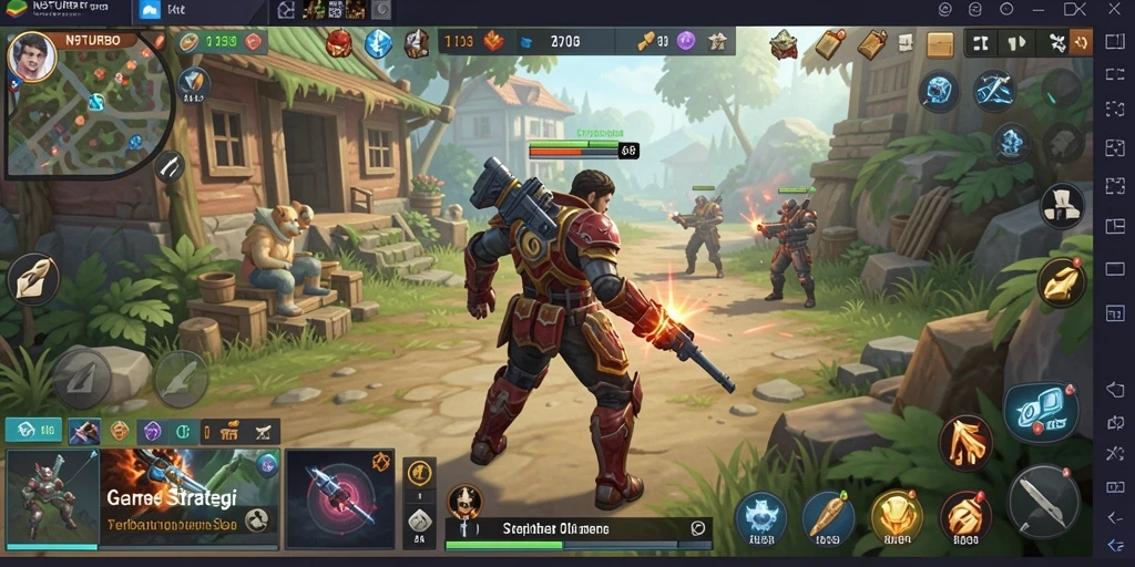 Tangkapan layar gameplay N9TURBO yang menampilkan aksi strategi yang intens.