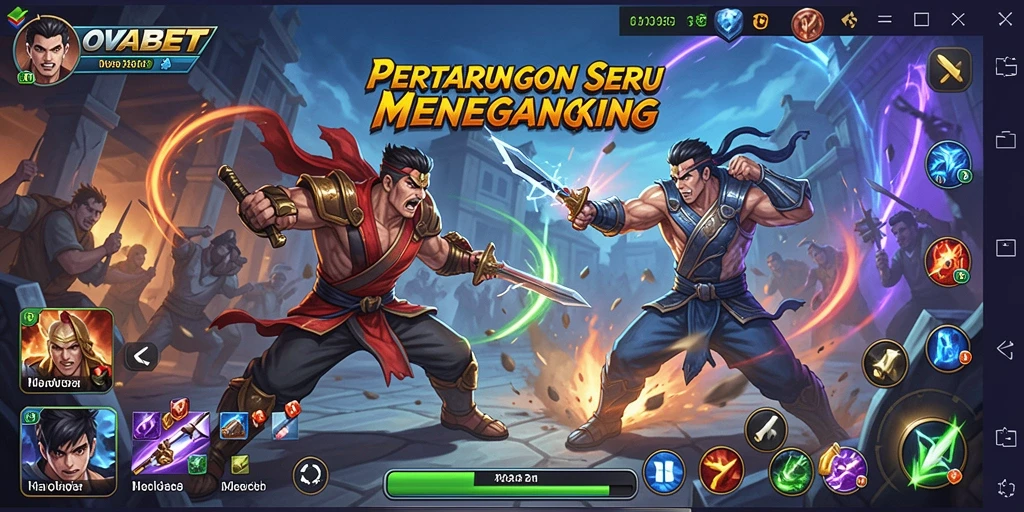 Tangkapan layar utama dari gameplay OVABET dengan pertarungan seru.