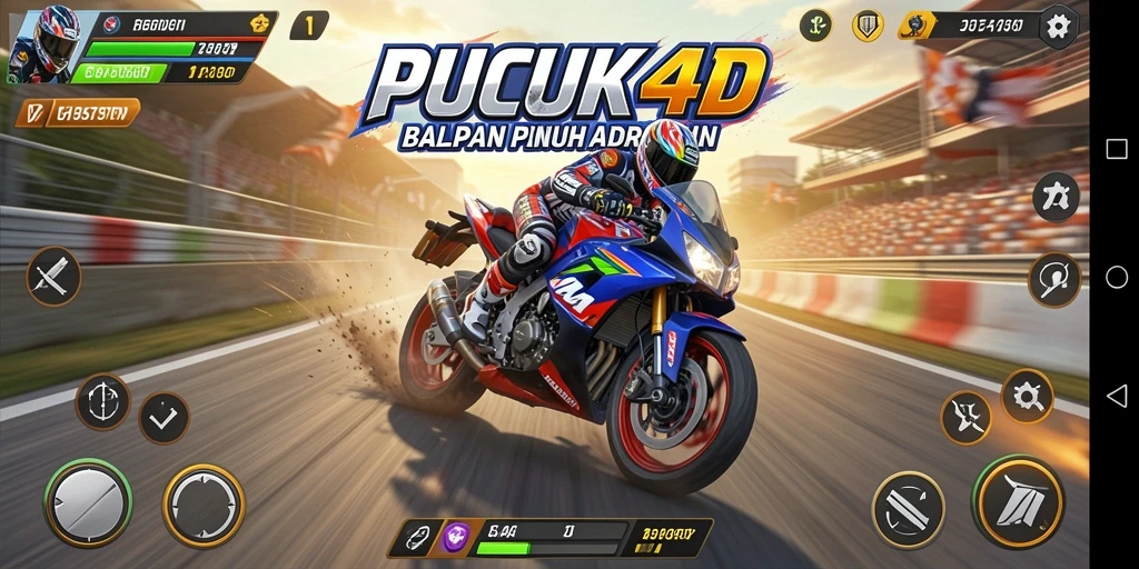 Tampilan gameplay PUCUK4D yang mendebarkan saat balapan motor.