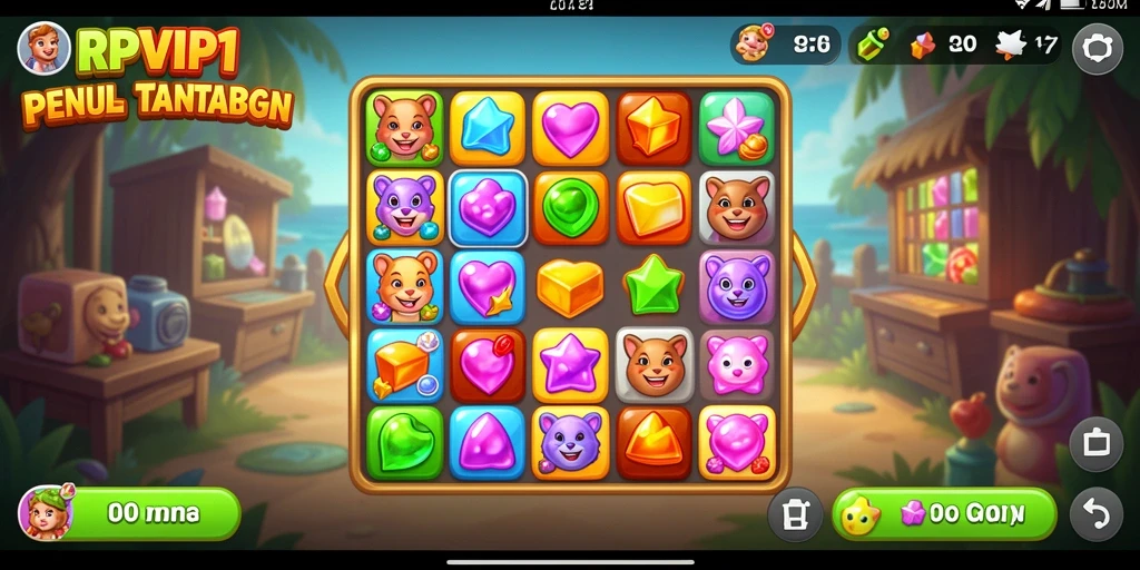 Gameplay seru dalam RPVIP1 yang menampilkan pencocokan elemen.