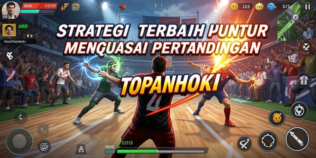 Screenshot gameplay TOPANHOKI menampilkan pertarungan strategis yang intens.